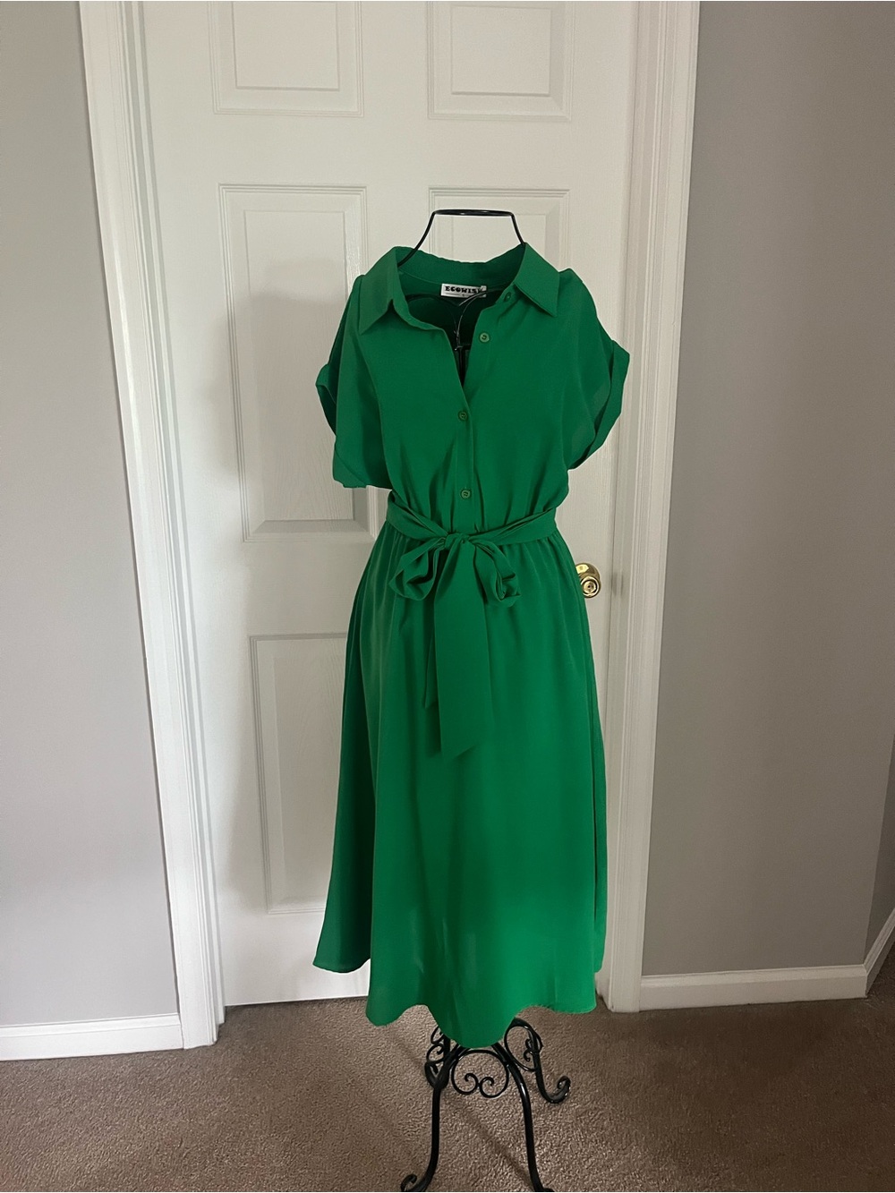 Wish Emerald Green Midi Shirt Dress with Waist Tie